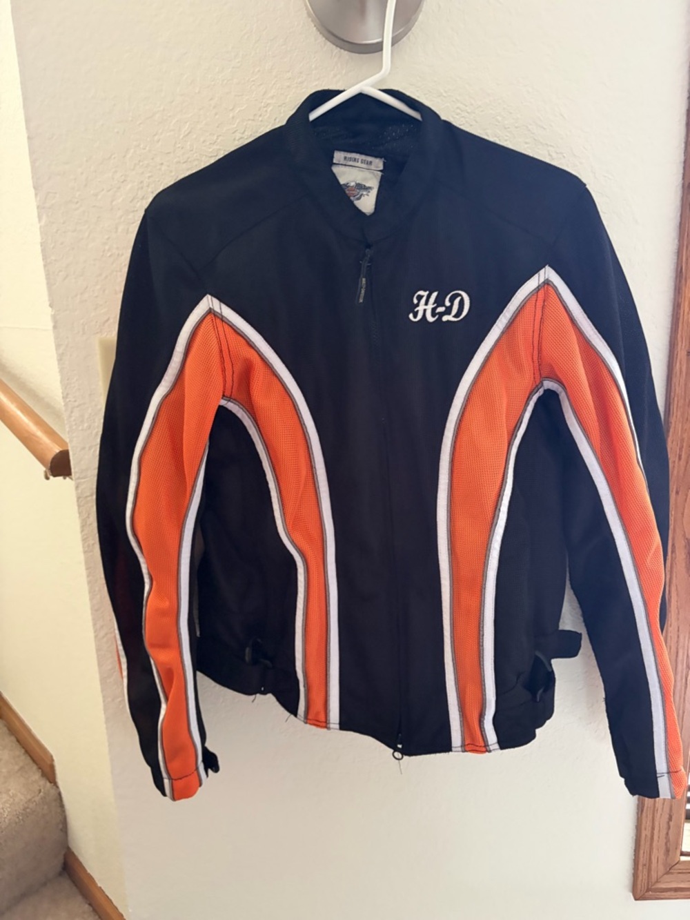 Harley-Davidson Black and Orange Bomber Jacket with H-D Embroidery